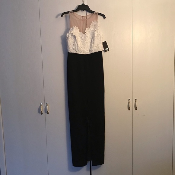 New Size 6 Aidan Mattox Black Lace Slit Dress NWT - Picture 3 of 5
